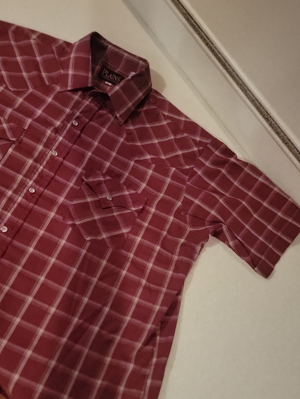 Men's Red Plaid Western Pearl Snsp Short-Sleeve Shirt Large
